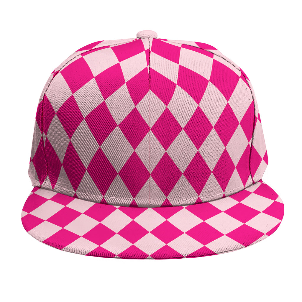 Pink Harlequin Pattern Print Snapback Cap
