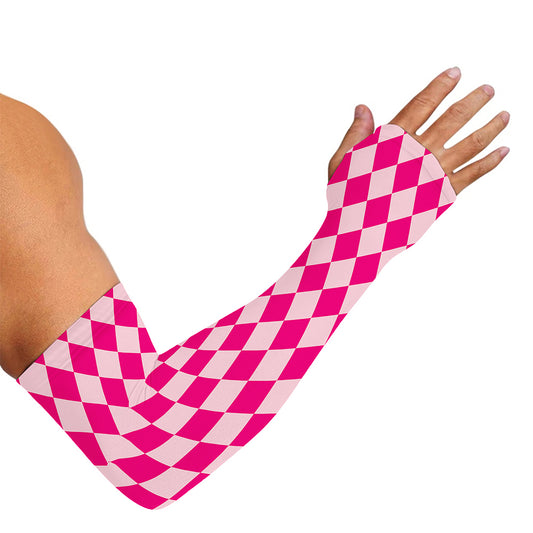 Pink Harlequin Pattern Print Sun Protection Arm Sleeves