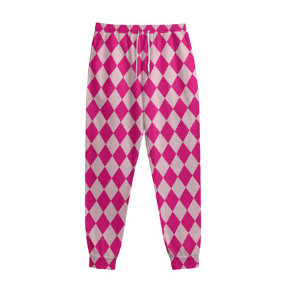 Pink Harlequin Pattern Print Sweatpants
