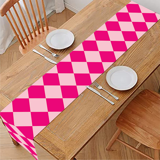 Pink Harlequin Pattern Print Table Runner