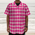 Pink Harlequin Pattern Print Textured Short Sleeve Shirt