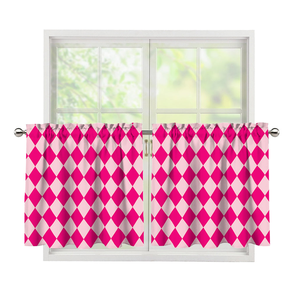 Pink Harlequin Pattern Print Tier Curtains