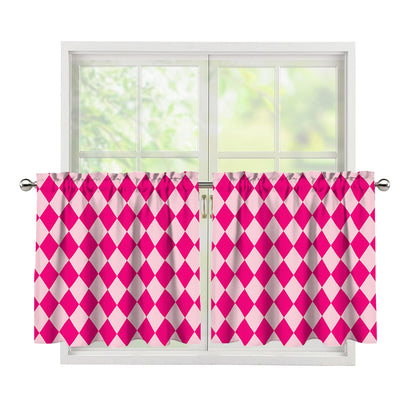 Pink Harlequin Pattern Print Tier Curtains