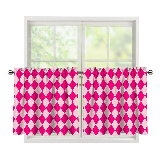 Pink Harlequin Pattern Print Tier Curtains