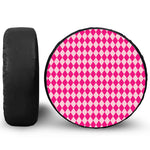 Pink Harlequin Pattern Print Tire Cover