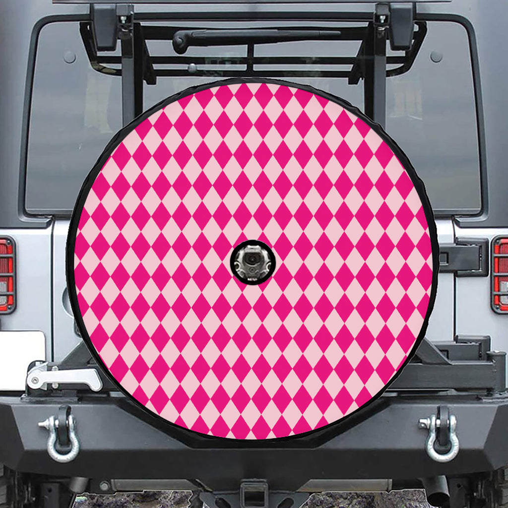 Pink Harlequin Pattern Print Tire Cover With Camera Hole