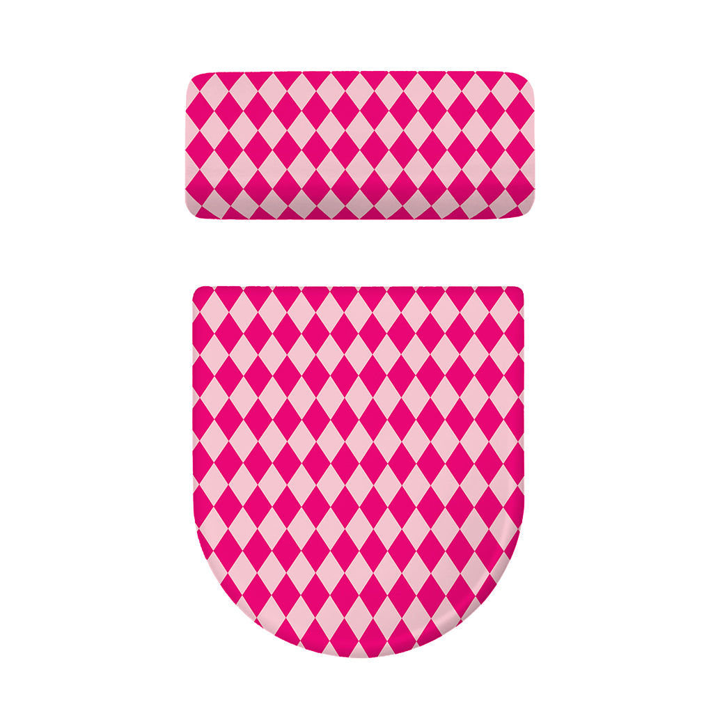 Pink Harlequin Pattern Print Toilet Lid And Tank Cover Set