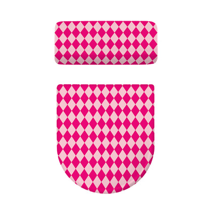 Pink Harlequin Pattern Print Toilet Lid And Tank Cover Set