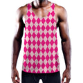 Pink Harlequin Pattern Print Men's Workout Tank Top