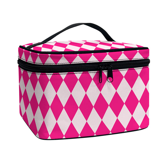 Pink Harlequin Pattern Print Travel Makeup Bag