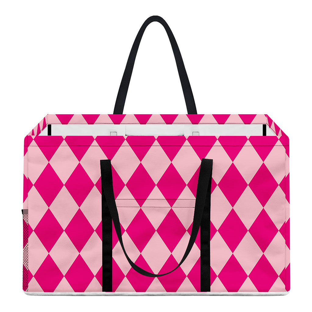 Pink Harlequin Pattern Print Utility Tote Bag