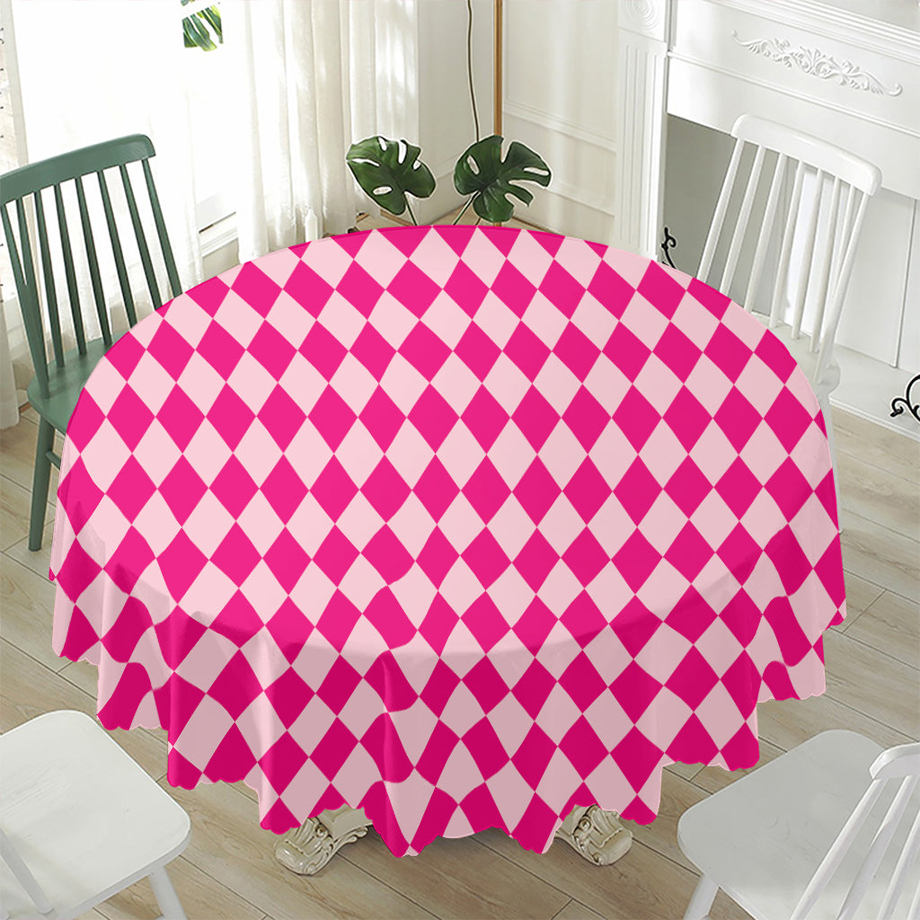 Pink Harlequin Pattern Print Waterproof Round Tablecloth