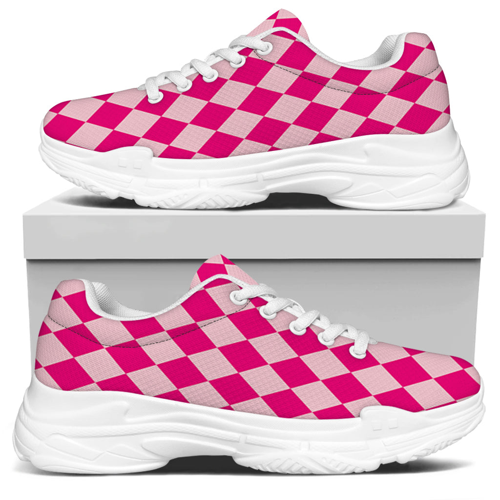 Pink Harlequin Pattern Print White Chunky Shoes