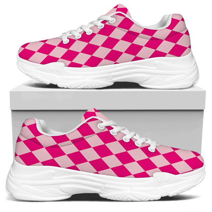 Pink Harlequin Pattern Print White Chunky Shoes