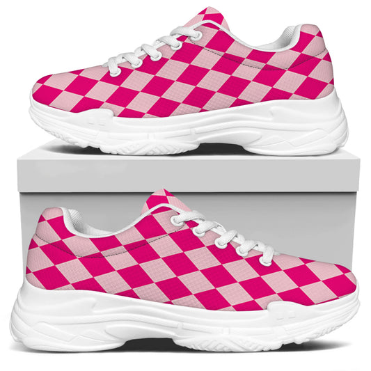 Pink Harlequin Pattern Print White Chunky Shoes