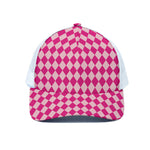 Pink Harlequin Pattern Print White Mesh Trucker Cap