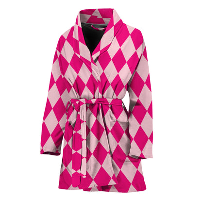 Pink Harlequin Pattern Print Women's Bathrobe