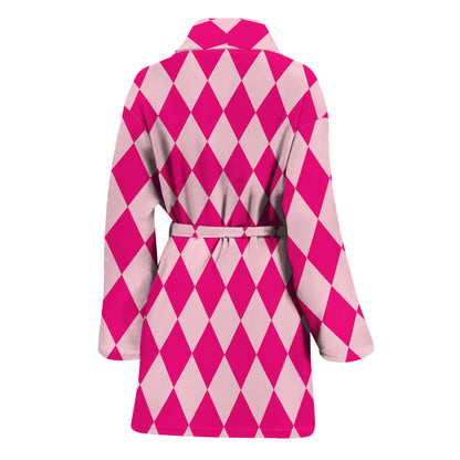 Pink Harlequin Pattern Print Women's Bathrobe