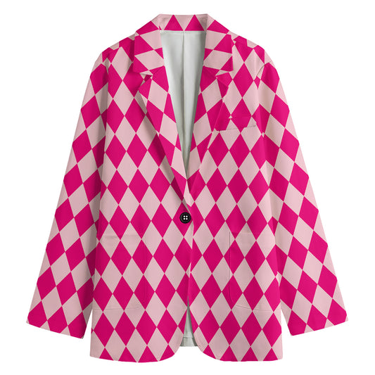 Pink Harlequin Pattern Print Women's Blazer