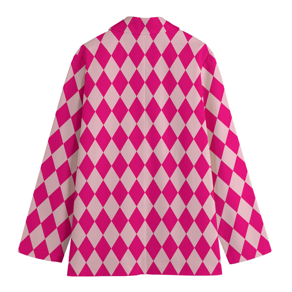 Pink Harlequin Pattern Print Women's Blazer