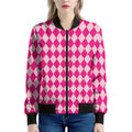 Pink Harlequin Pattern Print Women's Bomber Jacket