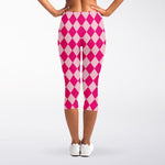 Pink Harlequin Pattern Print Women's Capri Leggings