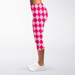 Pink Harlequin Pattern Print Women's Capri Leggings