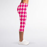 Pink Harlequin Pattern Print Women's Capri Leggings
