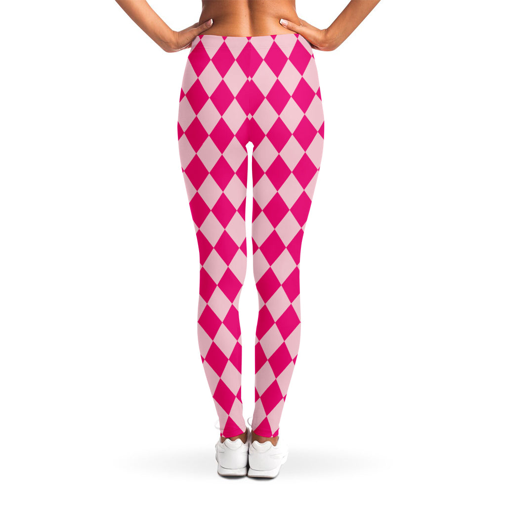 Pink Harlequin Pattern Print Women's Leggings
