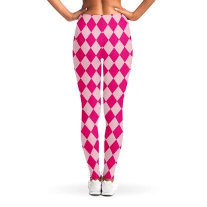 Pink Harlequin Pattern Print Women's Leggings