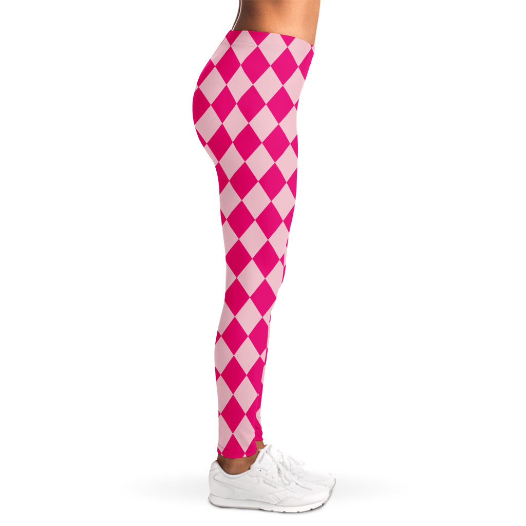 Pink Harlequin Pattern Print Women's Leggings