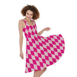 Pink Harlequin Pattern Print Women's Sleeveless Dress