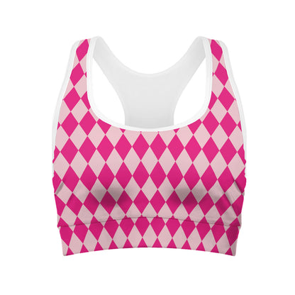 Pink Harlequin Pattern Print Women's Sports Bra