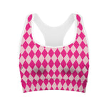 Pink Harlequin Pattern Print Women's Sports Bra