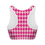Pink Harlequin Pattern Print Women's Sports Bra