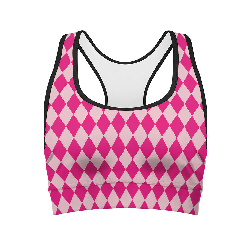Pink Harlequin Pattern Print Women's Sports Bra