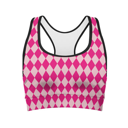 Pink Harlequin Pattern Print Women's Sports Bra