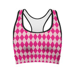 Pink Harlequin Pattern Print Women's Sports Bra