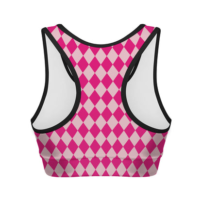 Pink Harlequin Pattern Print Women's Sports Bra