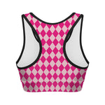 Pink Harlequin Pattern Print Women's Sports Bra