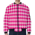 Pink Harlequin Pattern Print Zip Sleeve Bomber Jacket