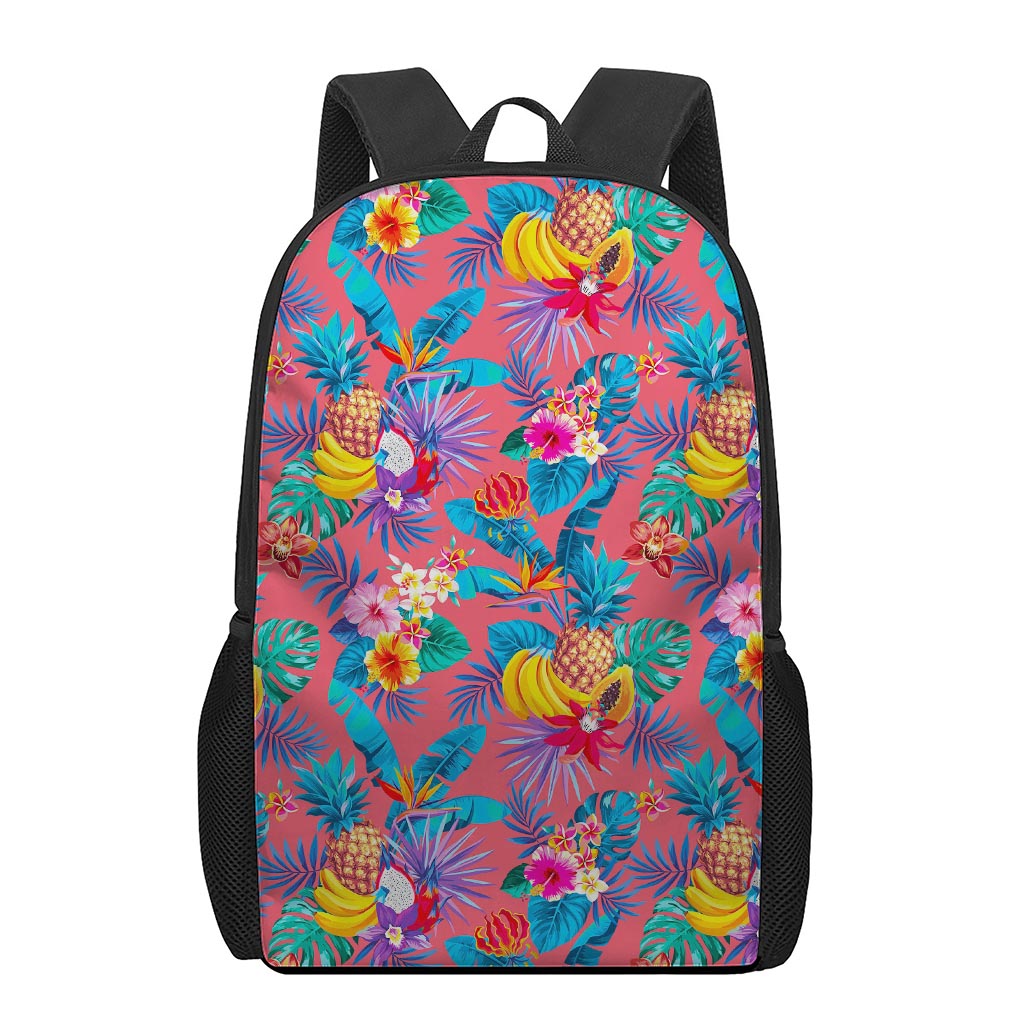 Pink Hawaiian Fruits Pattern Print 17 Inch Backpack