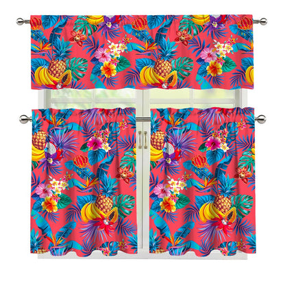 Pink Hawaiian Fruits Pattern Print 3 Piece Kitchen Curtains