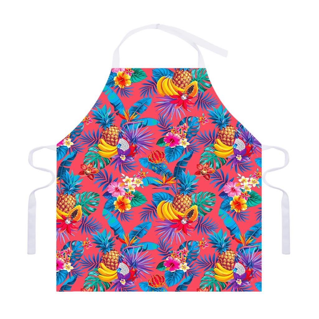 Pink Hawaiian Fruits Pattern Print Adjustable Apron