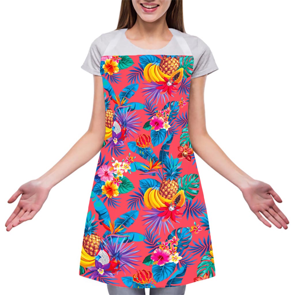 Pink Hawaiian Fruits Pattern Print Adjustable Apron