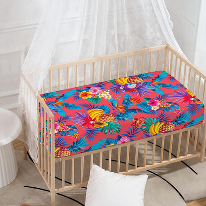 Pink Hawaiian Fruits Pattern Print Baby Crib Sheet