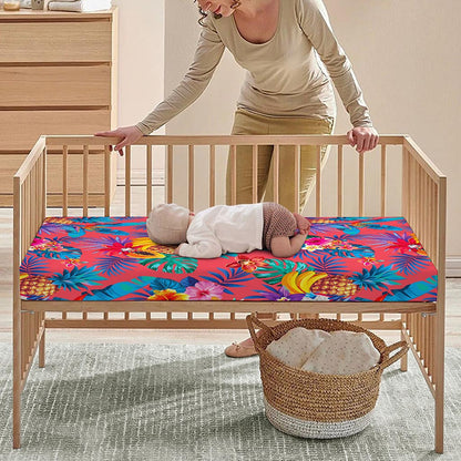 Pink Hawaiian Fruits Pattern Print Baby Crib Sheet