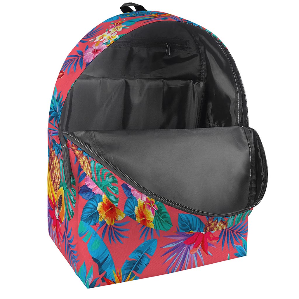 Pink Hawaiian Fruits Pattern Print Backpack