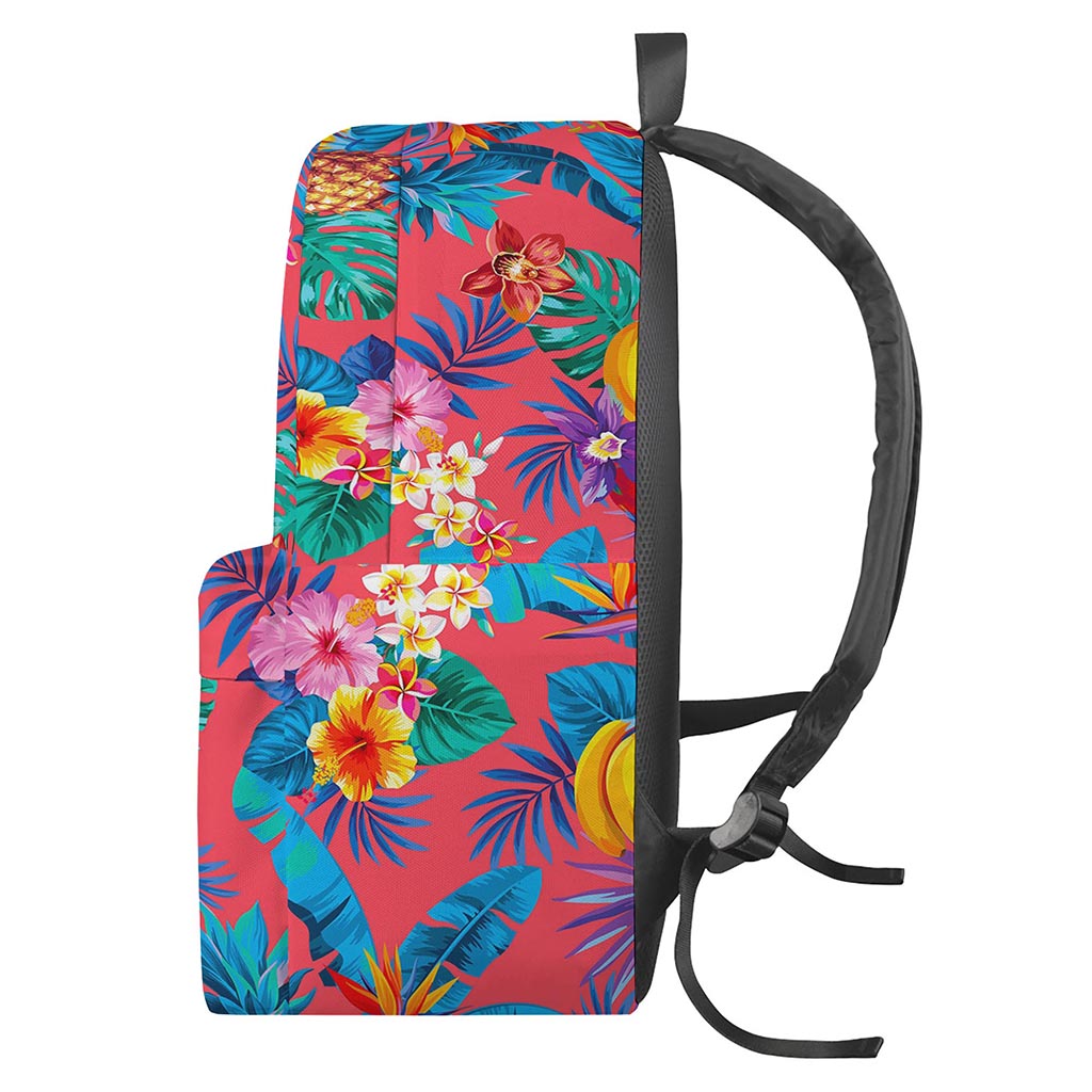 Pink Hawaiian Fruits Pattern Print Backpack