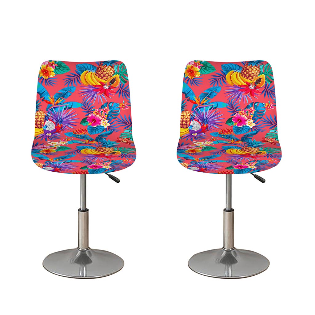 Pink Hawaiian Fruits Pattern Print Bar Stool Covers